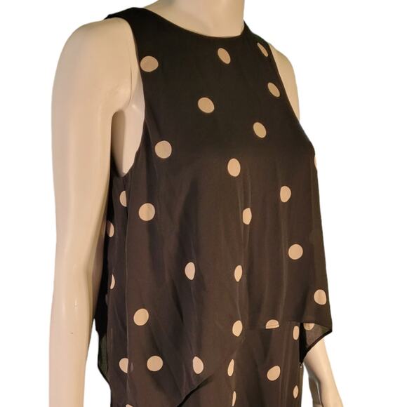 Ann Taylor Polka Dot Layered Lagenlook Dress M Black Cream Retro Modest Chic - Picture 3 of 9